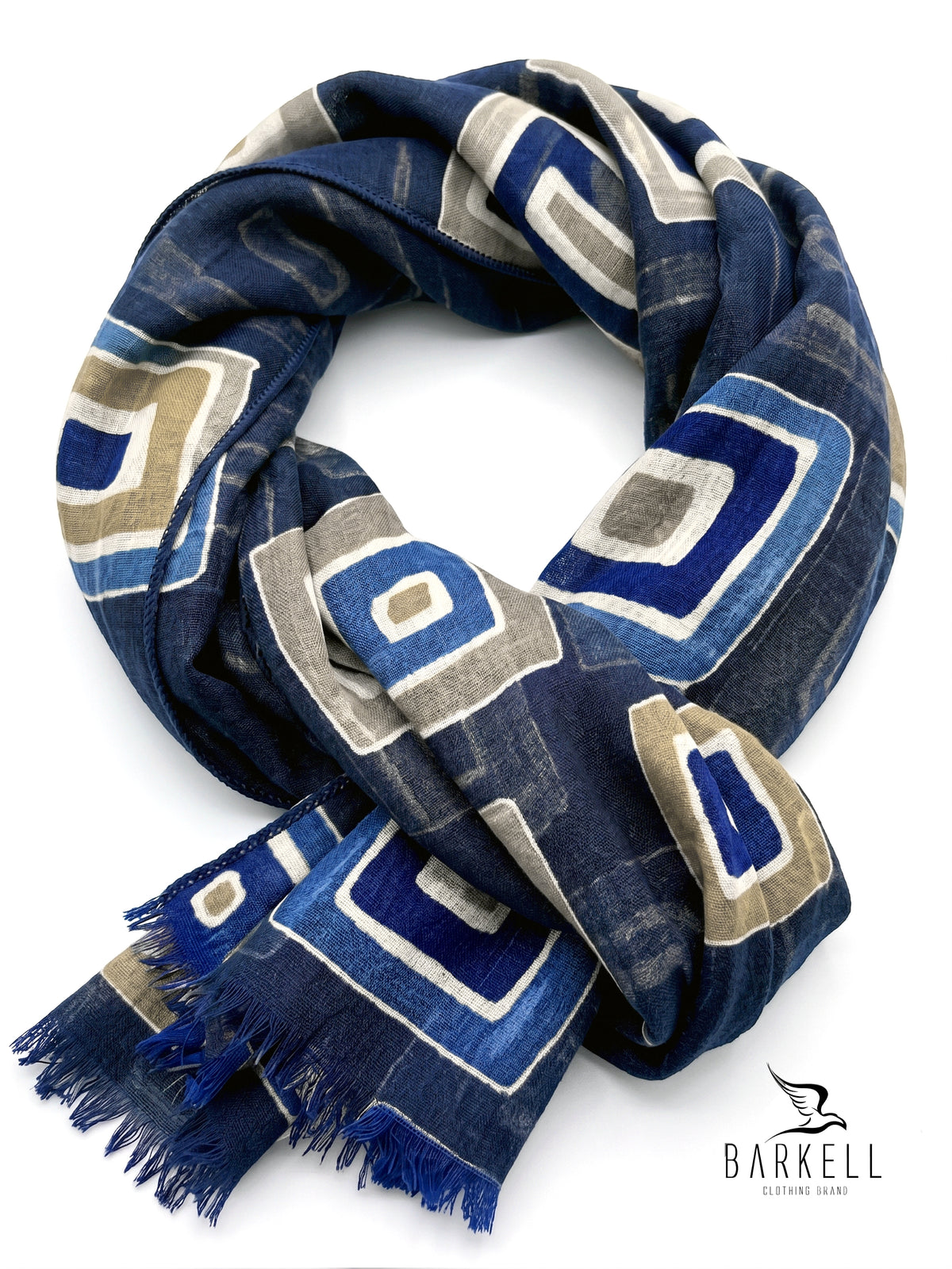 Echarpe en Pure Laine de Haute Qualité à Motif Géométrique Multicolore sur Fond Marron