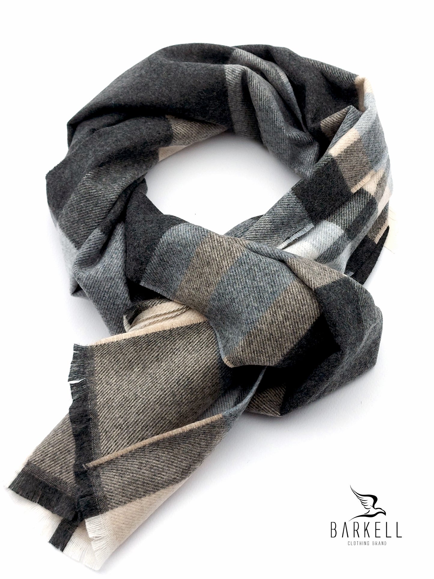 Sciarpino in Poliviscosa Effetto Lana Fantasia Scozzese Fondo Grigio