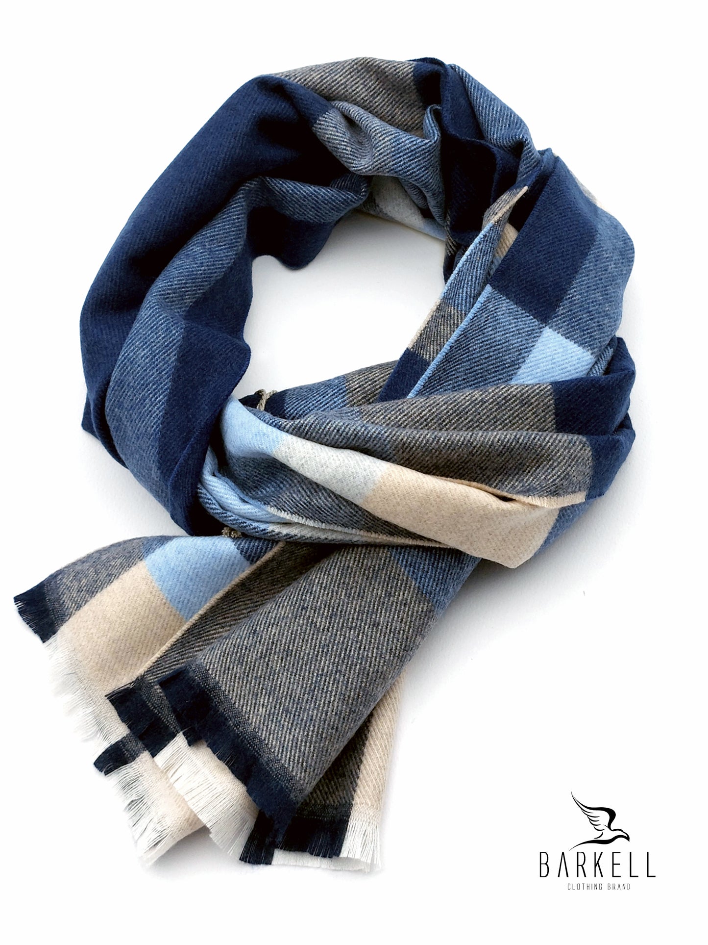 Sciarpino in Poliviscosa Effetto Lana Fantasia Scozzese Fondo Blu