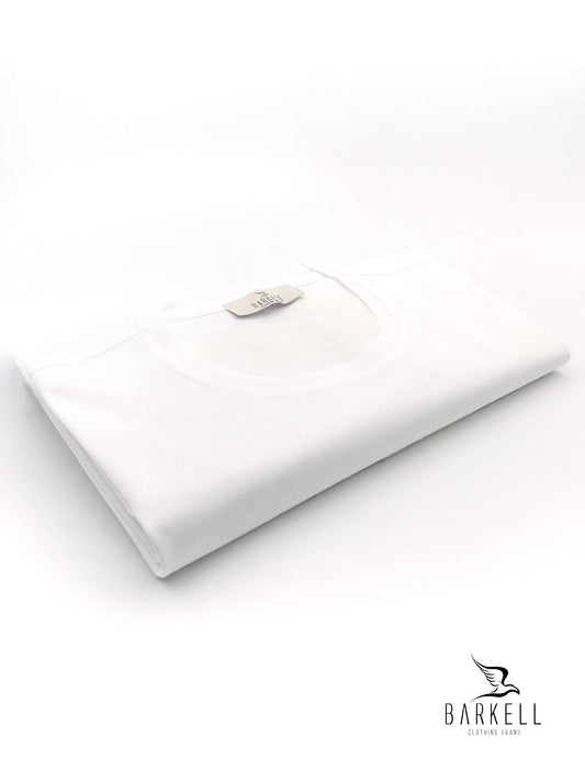T-Shirt Girocollo con Taschino in Misto Filo di Scozia Color Bianco