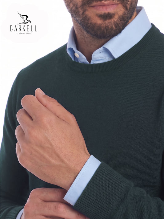 Jersey de cuello redondo de pura lana merino extrafina en color verde