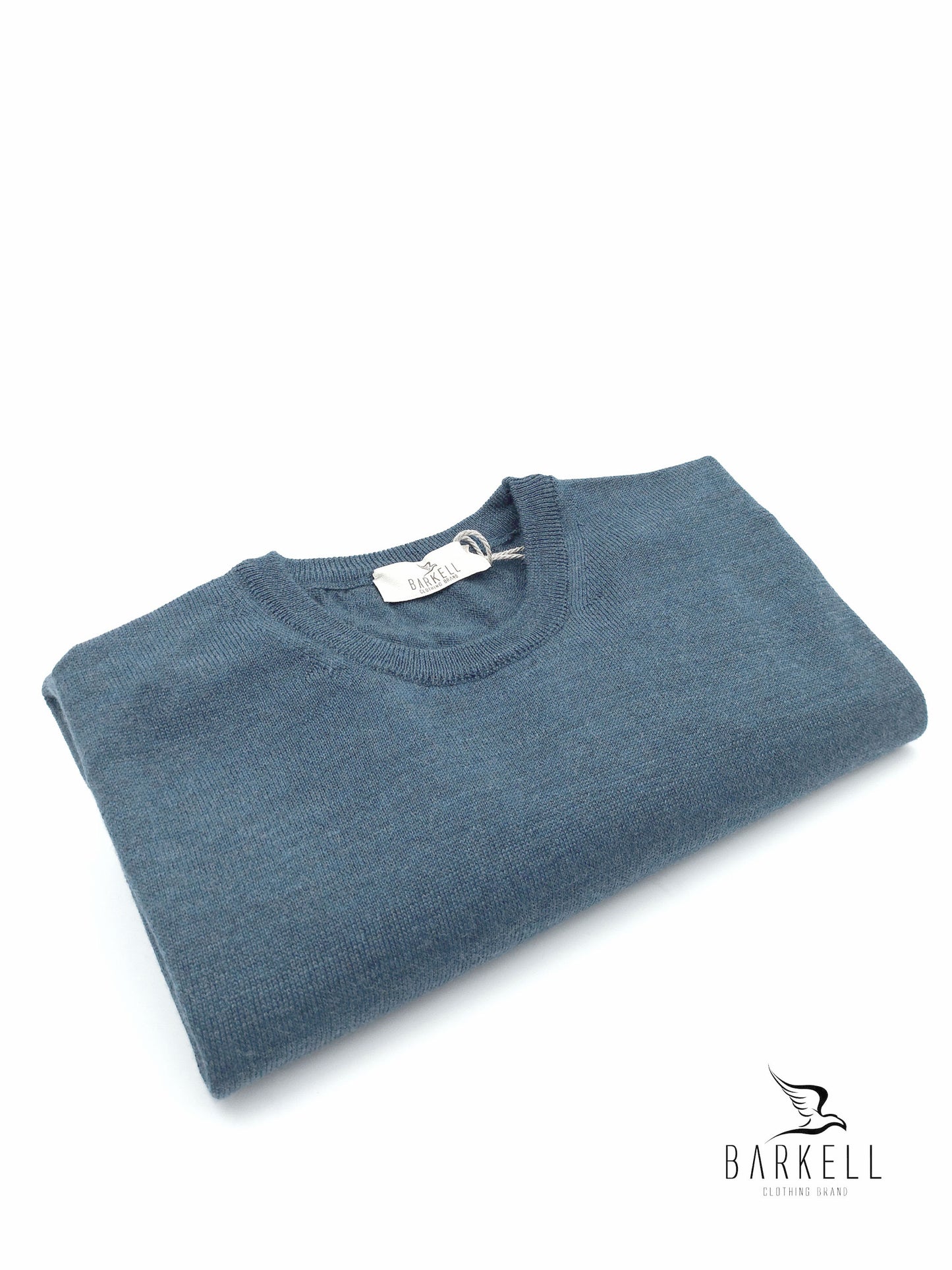 Pull à col rond en pure laine mérinos extrafine en bleu