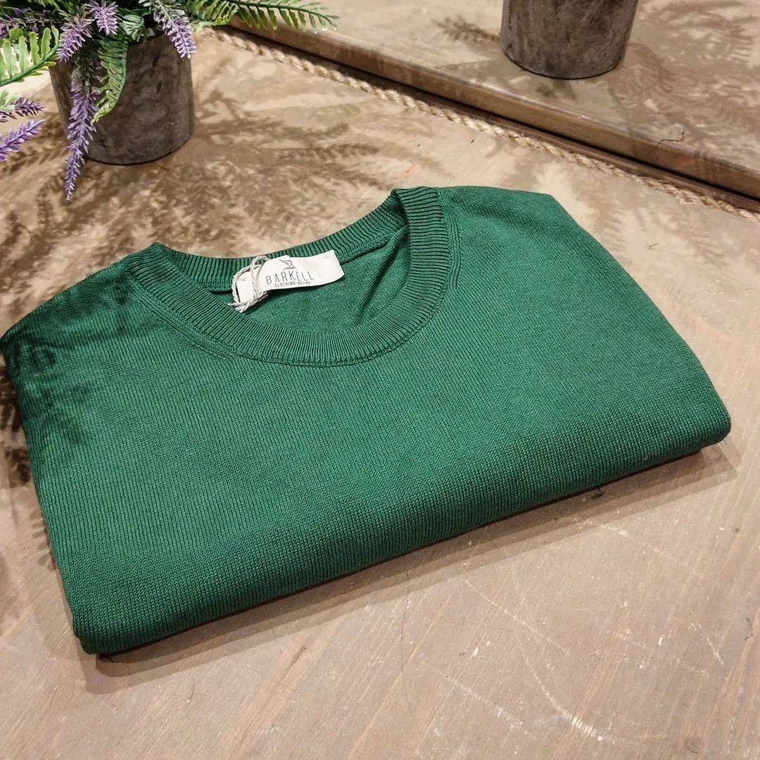 Maglia Girocollo in Puro Cotone Rasato Color Verde Bandiera