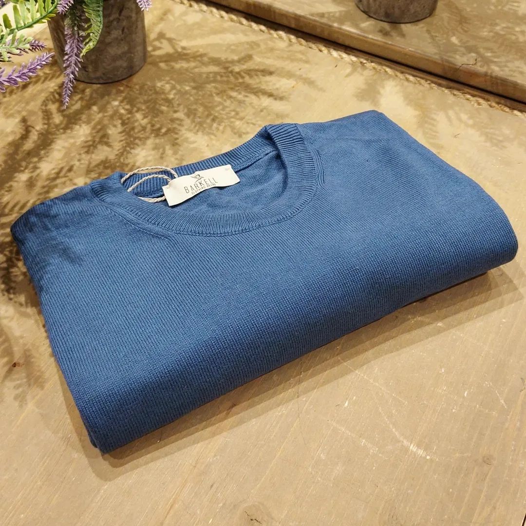 Maglia Girocollo in Puro Cotone Rasato Color Oceano