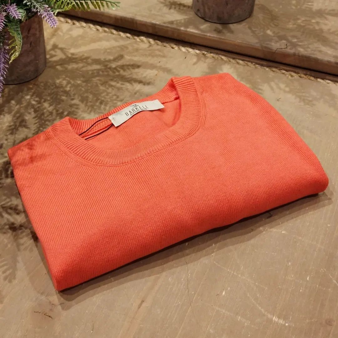Maglia Girocollo in Puro Cotone Rasato Color Corallo