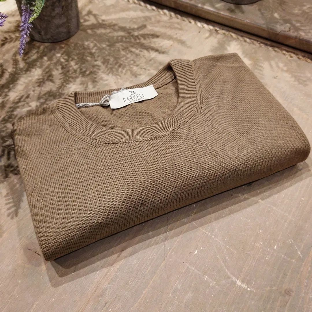 Maglia Girocollo in Puro Cotone Rasato Color Fango