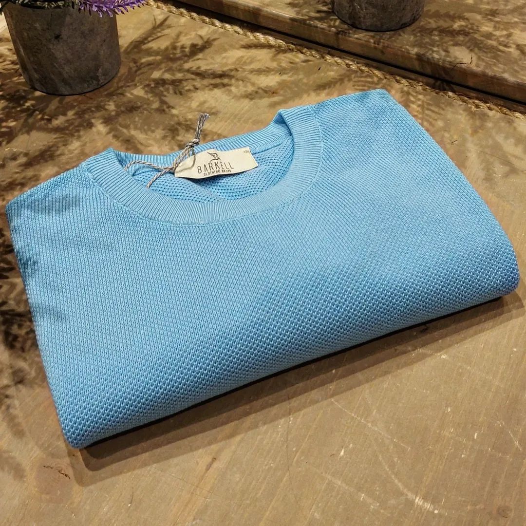 Maglia Girocollo in Puro Cotone Piquet Color Cielo