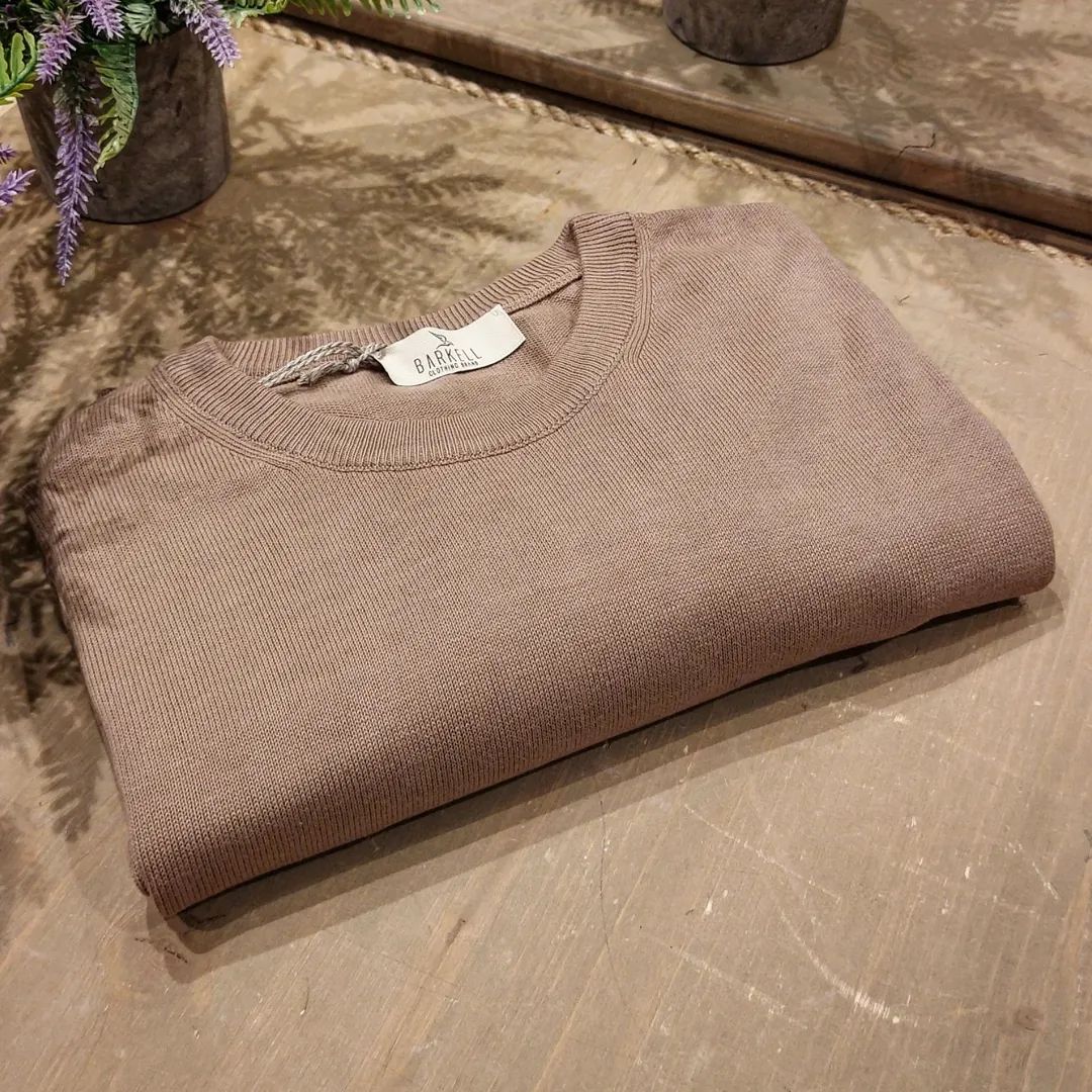 Maglia Girocollo in Puro Cotone Rasato Color Cappuccino