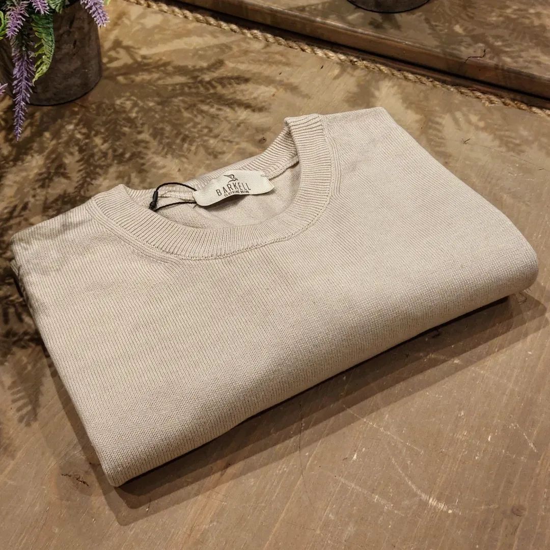 Maglia Girocollo in Puro Cotone Rasato Color Beige