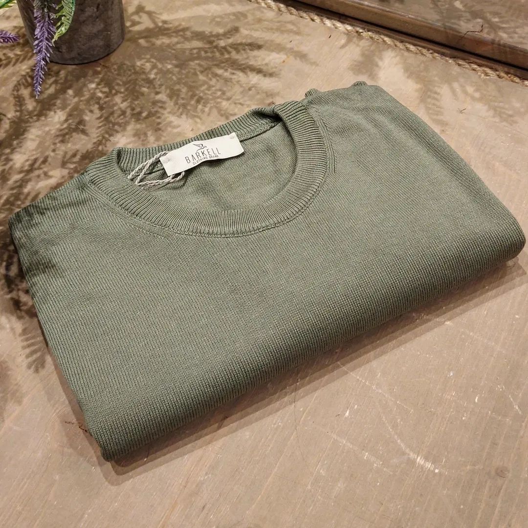 Maglia Girocollo in Puro Cotone Rasato Color Militare