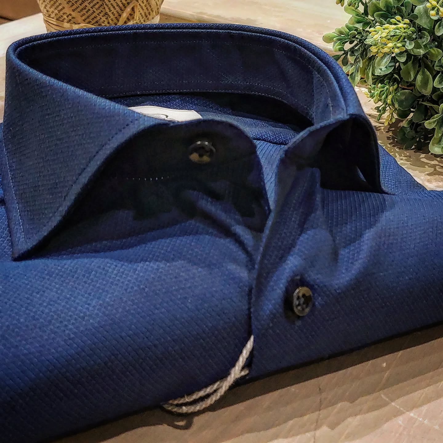 Camicia in Cotone Giro Inglese Blu Collo Francese