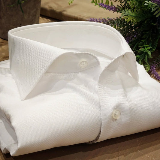 Camicia in Cotone No Stiro Giro Inglese Bianco Collo Francese