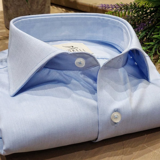 Camicia in Cotone No Stiro Zephir Celeste Collo Francese
