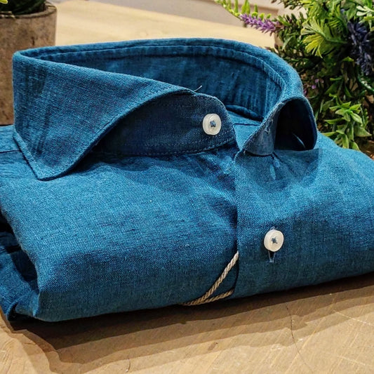 Camicia in Puro Lino Ottanio Collo Francese Cutaway