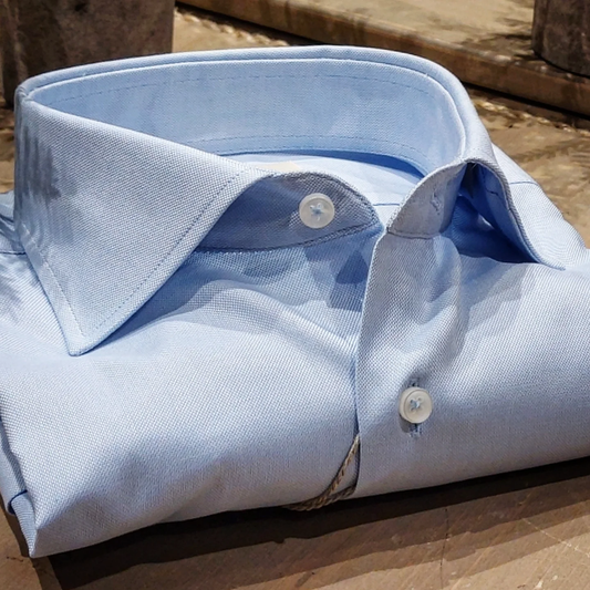 Camicia in Cotone Oxford Celeste Collo Francese