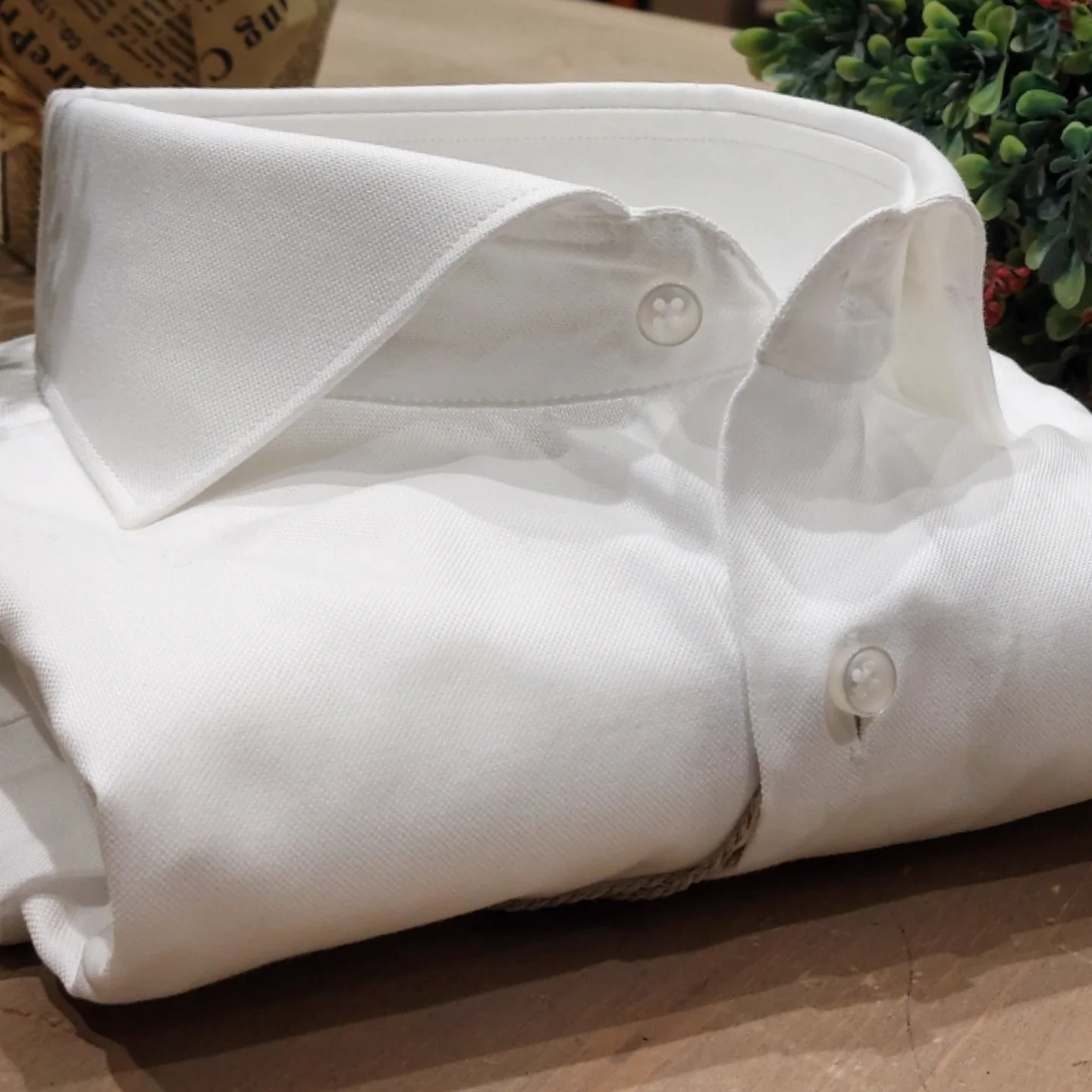 Camicia in Cotone Oxford Bianco Collo Francese Spread