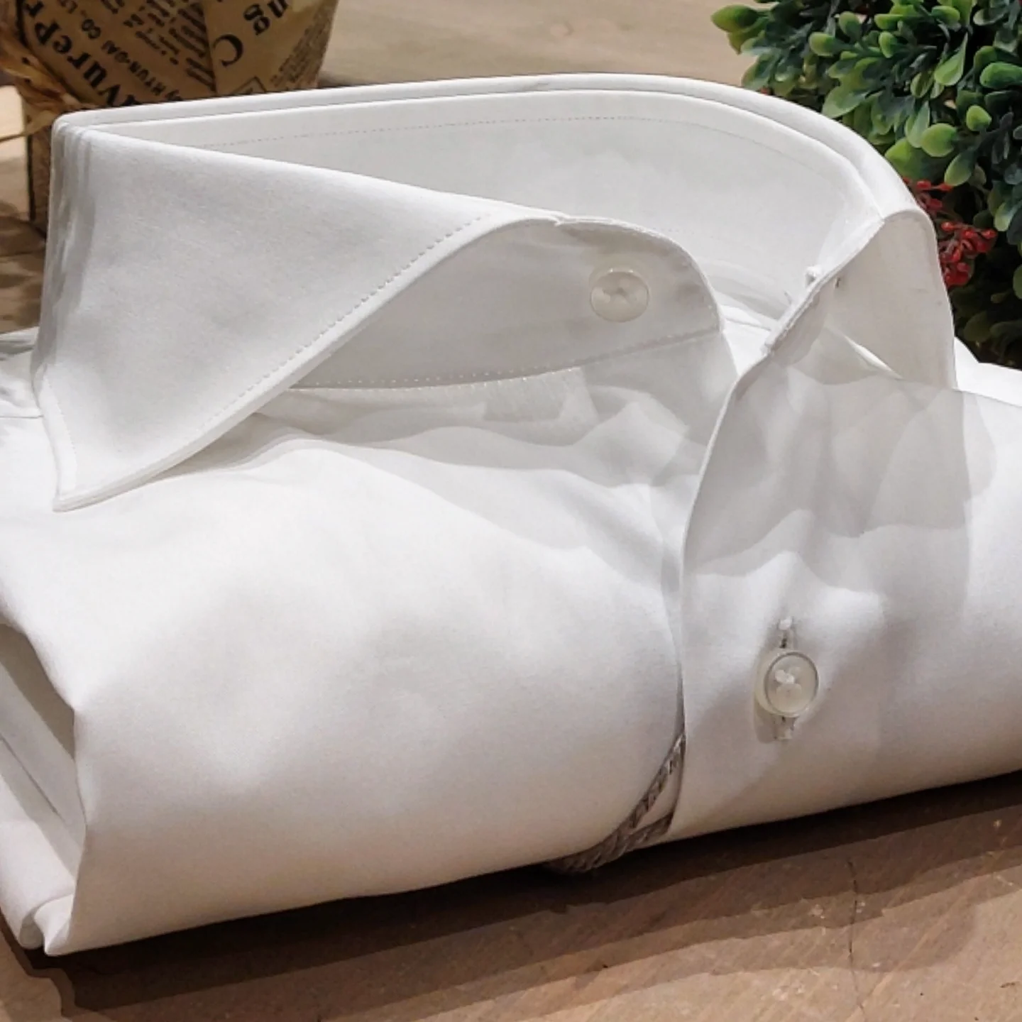 Camicia in Cotone Popeline Bianca Collo Francese Spread