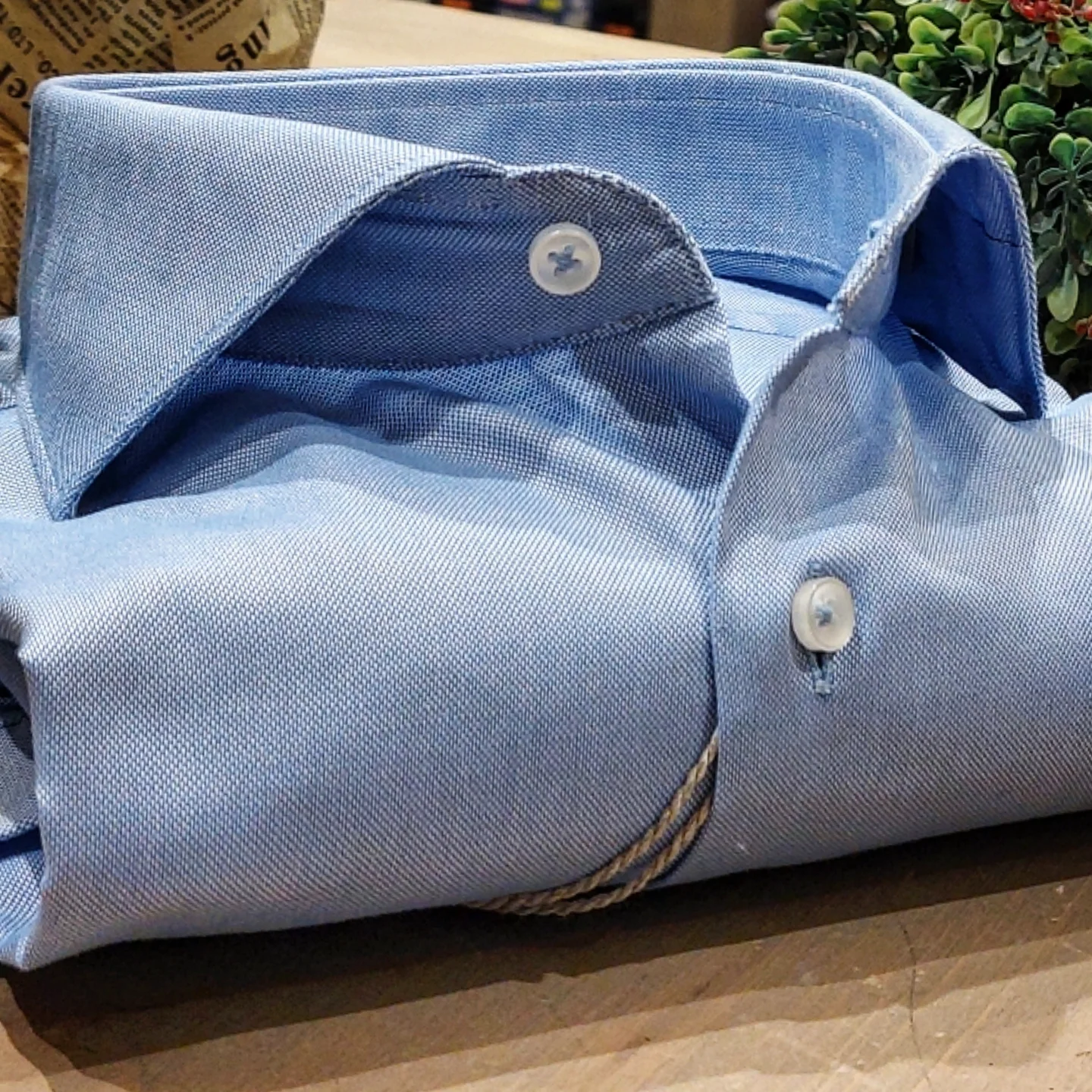 Camicia in Cotone Oxford Azzurro Collo Francese Spread