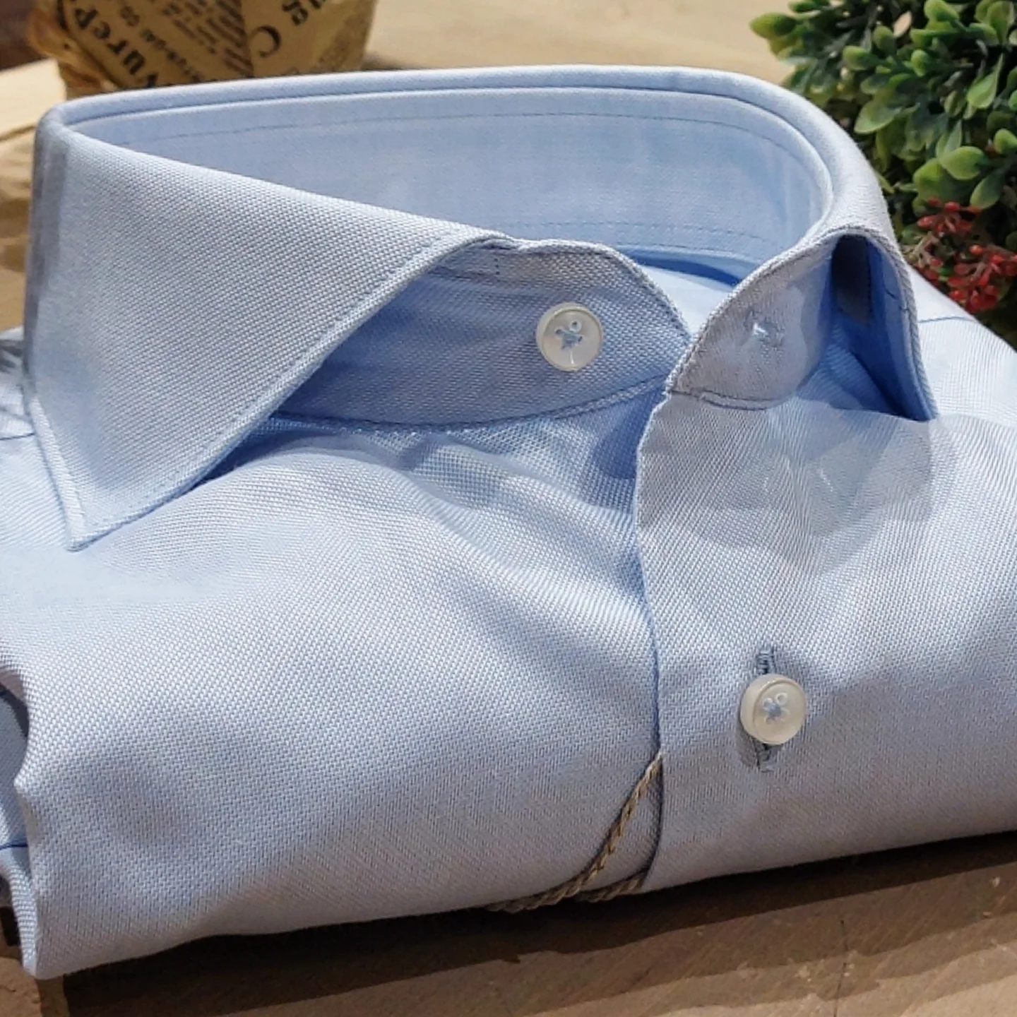 Camicia in Cotone Oxford Celeste Collo Francese Spread