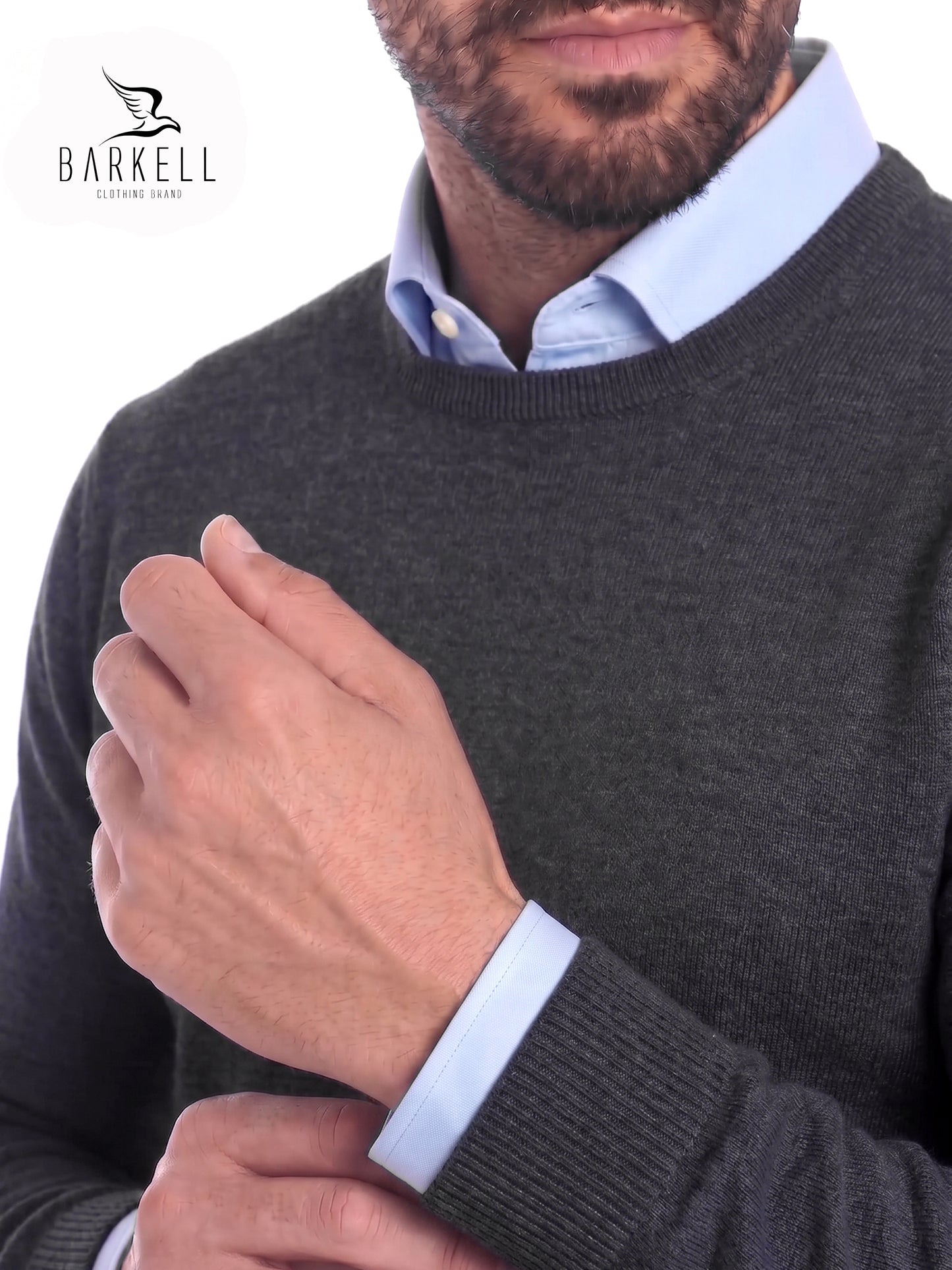 Pull col rond en pure laine mérinos extrafine de couleur anthracite
