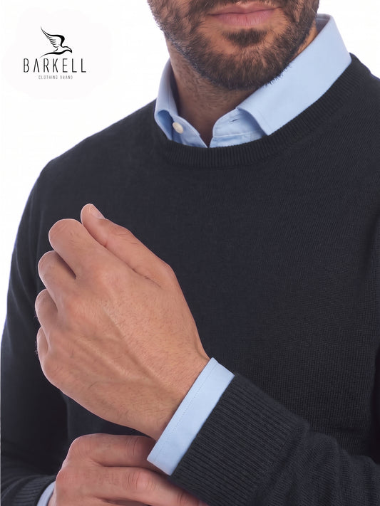 Jersey de cuello redondo de pura lana merino extrafina en azul