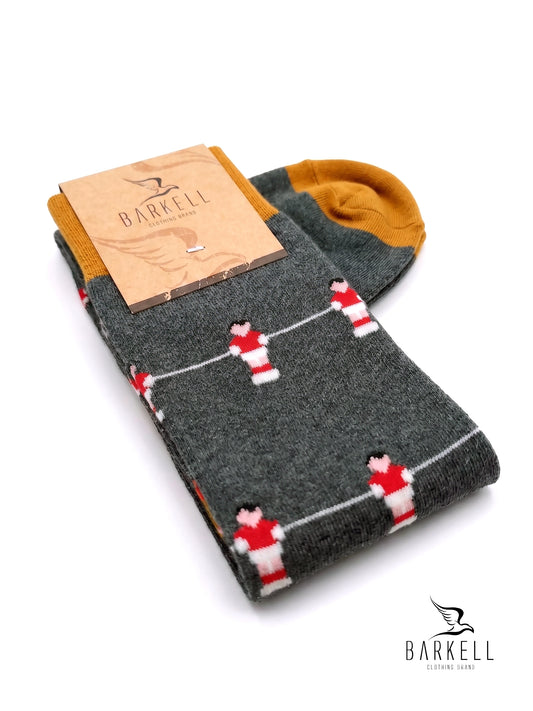 Chaussettes longues en coton chaud de haute qualité avec fond anthracite et motif baby-foot
