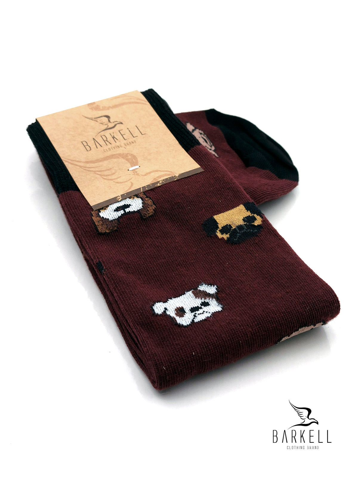 Long socks in warm, high quality cotton. Bordeaux bottom with dog pattern
