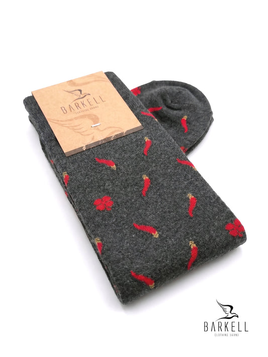 Chaussettes longues en coton chaud de haute qualité avec fond anthracite et motif piment