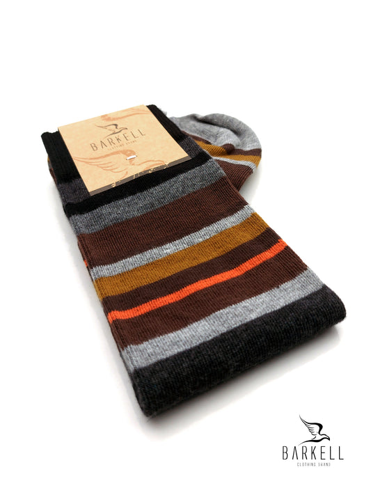 Calza Lunga In Caldo Cotone di Alta Qualità Fondo Nero Fantasia Rigata Multicolor