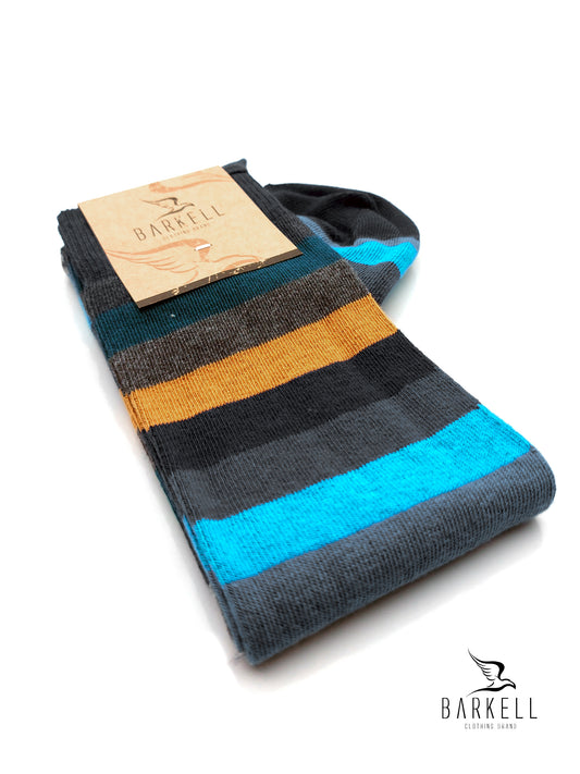 Calza Lunga In Caldo Cotone di Alta Qualità Fondo Denim Fantasia Rigata Multicolor