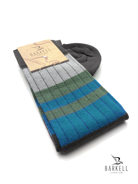 Calza Lunga In Caldo Cotone di Alta Qualità Fondo Grigio Fantasia Rigata Multicolor