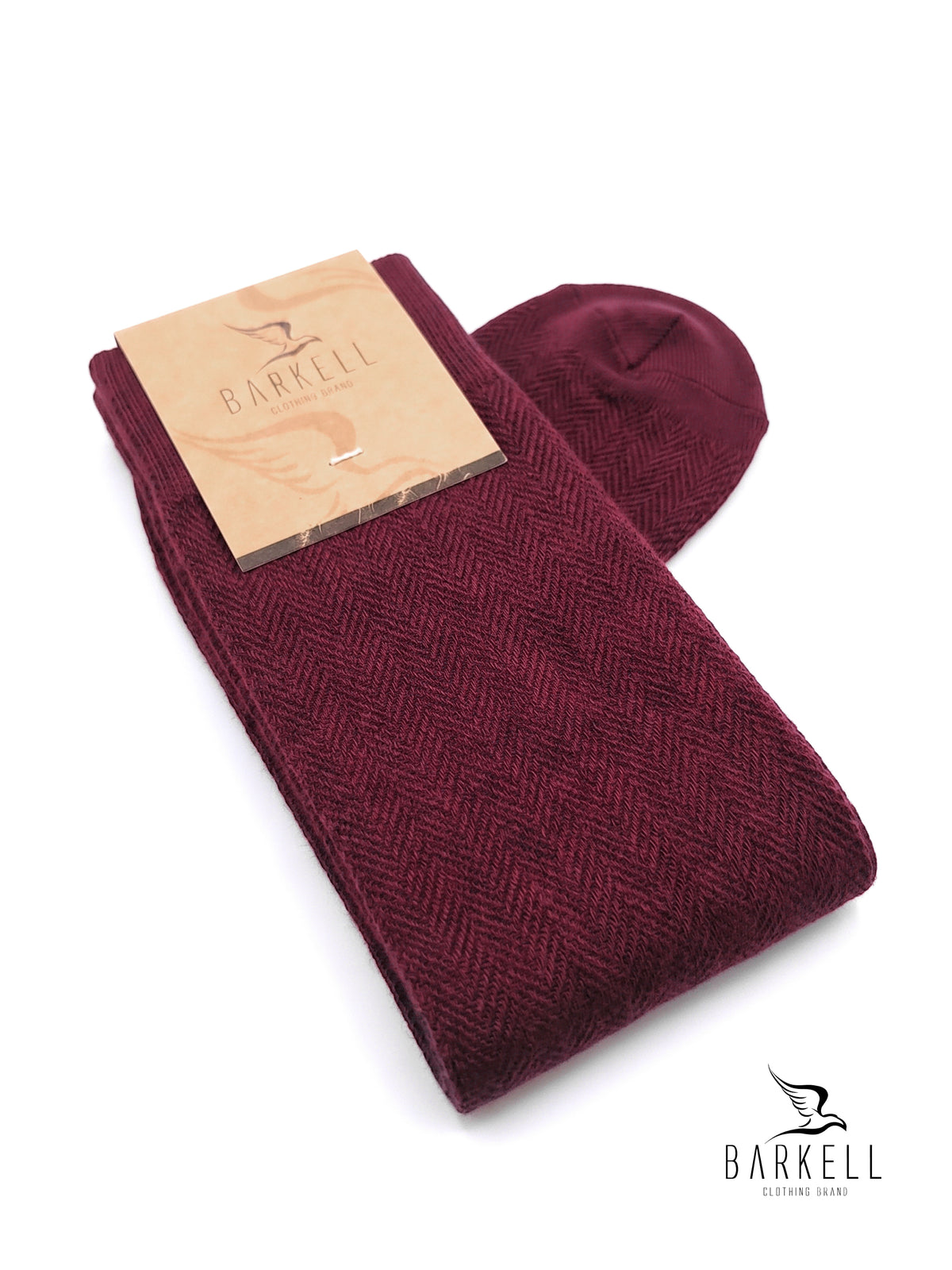 Long socks in warm high quality cotton with burgundy herringbone pattern