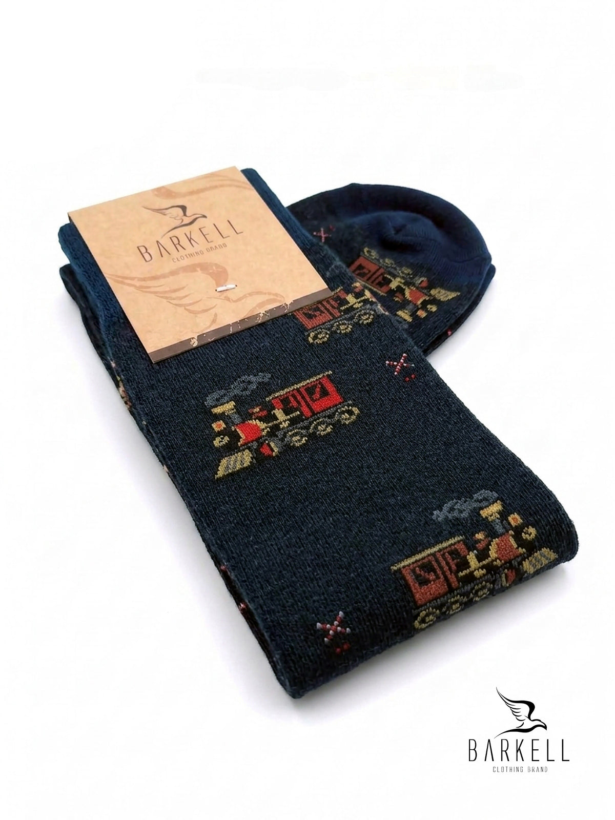 Chaussettes longues en coton chaud de haute qualité avec fond gris et motif guitare