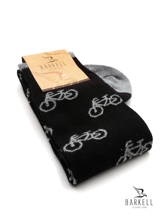 Calza Lunga In Caldo Cotone di Alta Qualità Fondo Nero Fantasia Bici