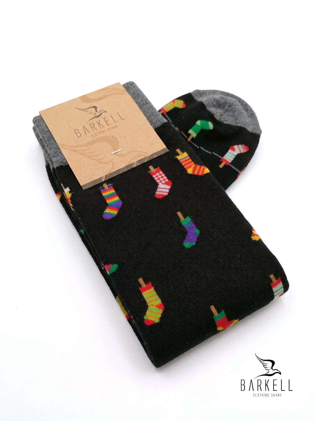 Calcetines largos de cálido algodón de alta calidad con fondo gris y estampado de guitarras