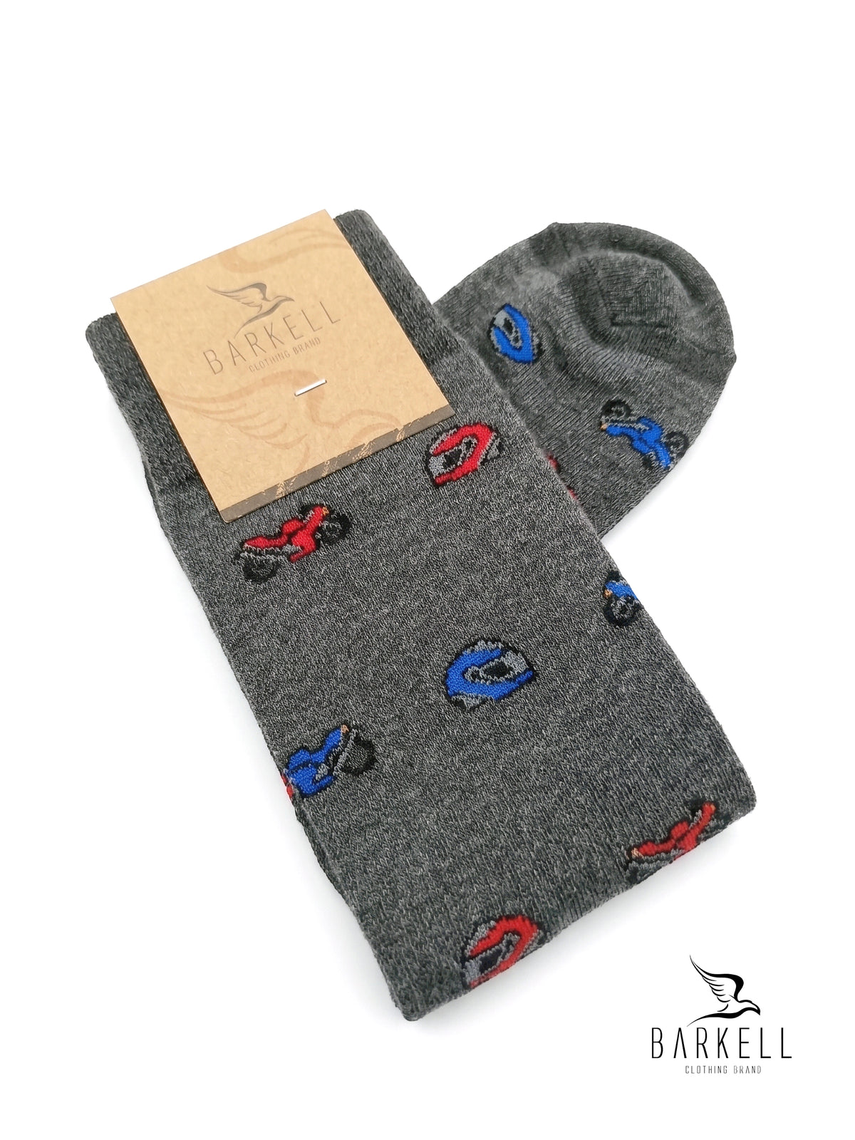 Calcetines largos de cálido algodón de alta calidad con fondo gris y estampado de guitarras
