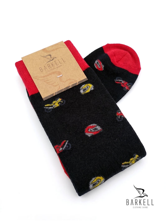 Chaussettes Longues En Coton Chaud De Haute Qualité Fond Noir Motif Moto et Casque