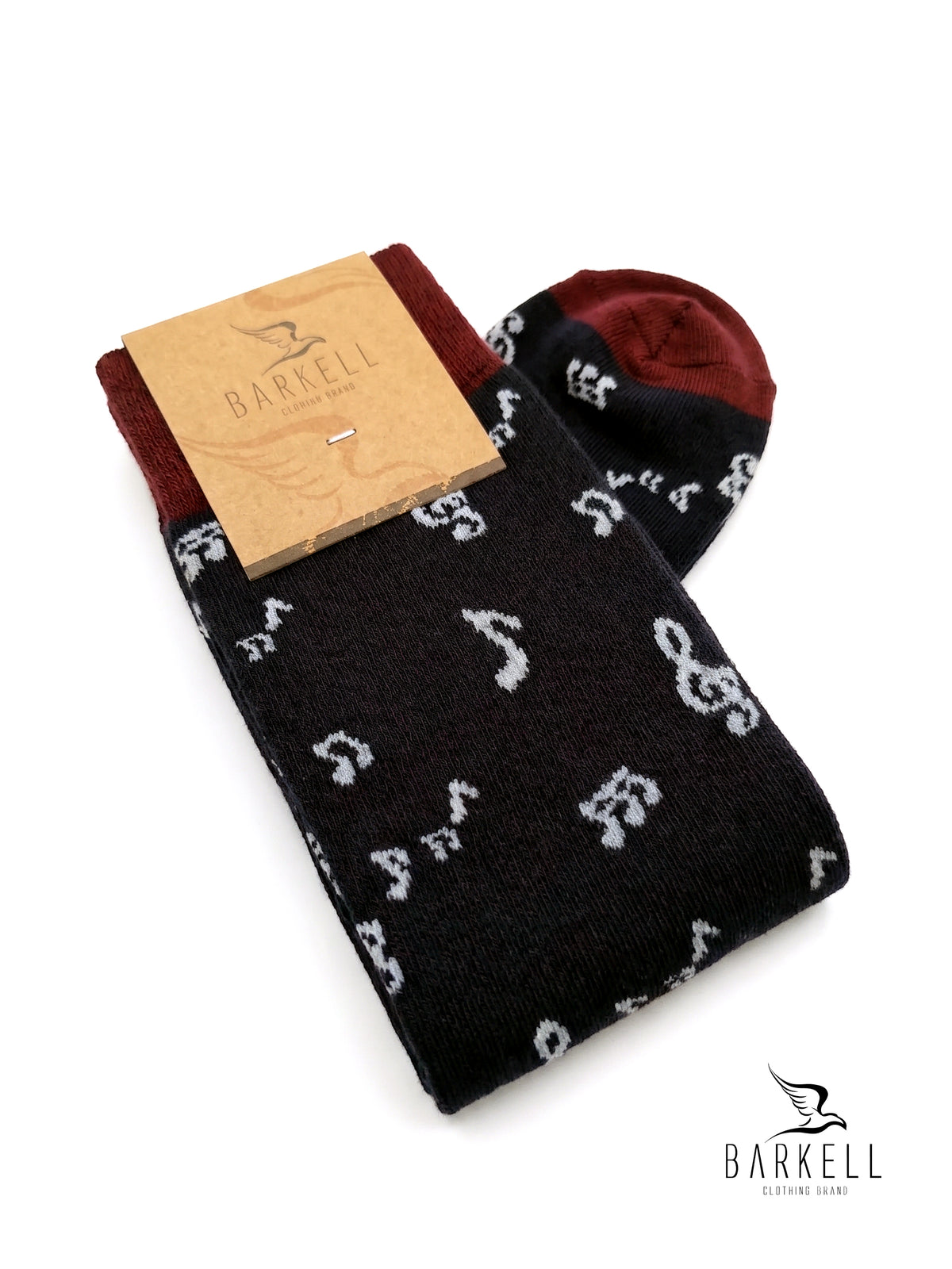 Long socks in warm high quality cotton. Blue background with musical notes pattern