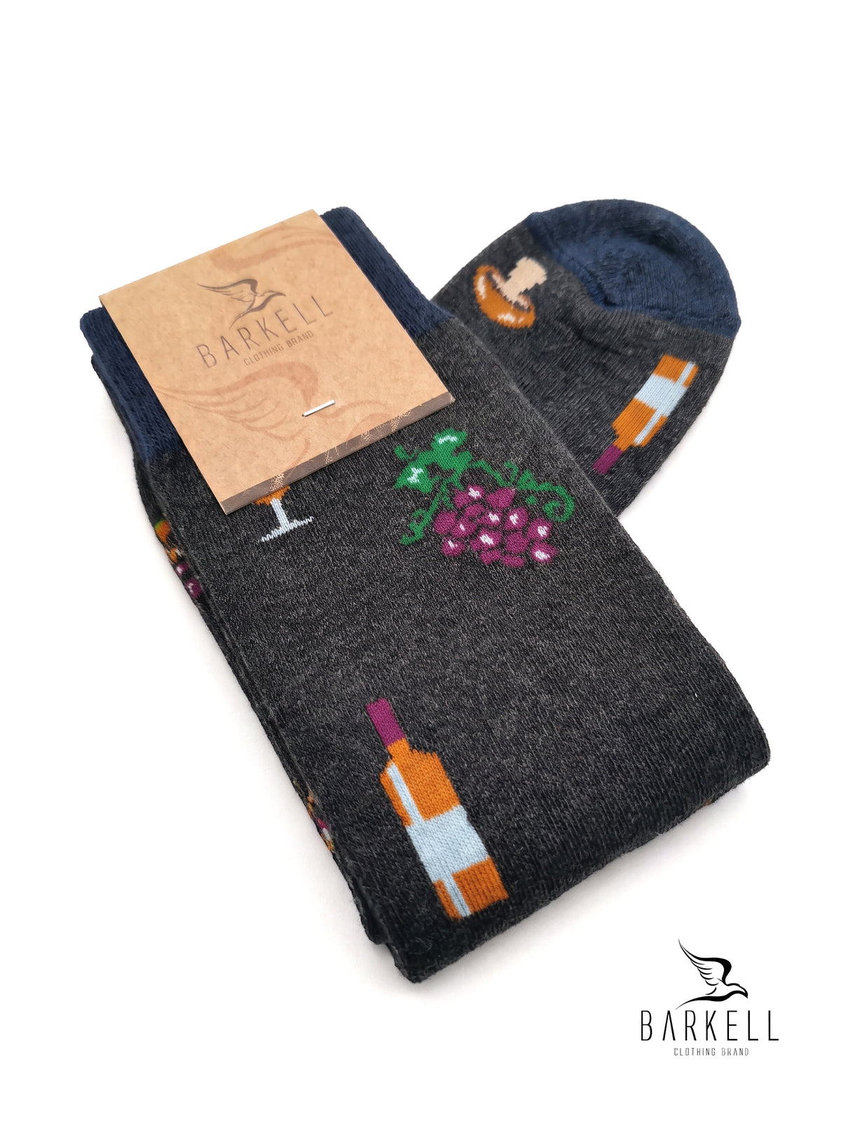 Long socks in warm high quality cotton with anthracite background and wine pattern
