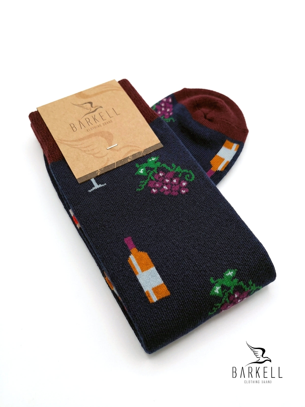 Long socks in warm high quality cotton with a wine blue background