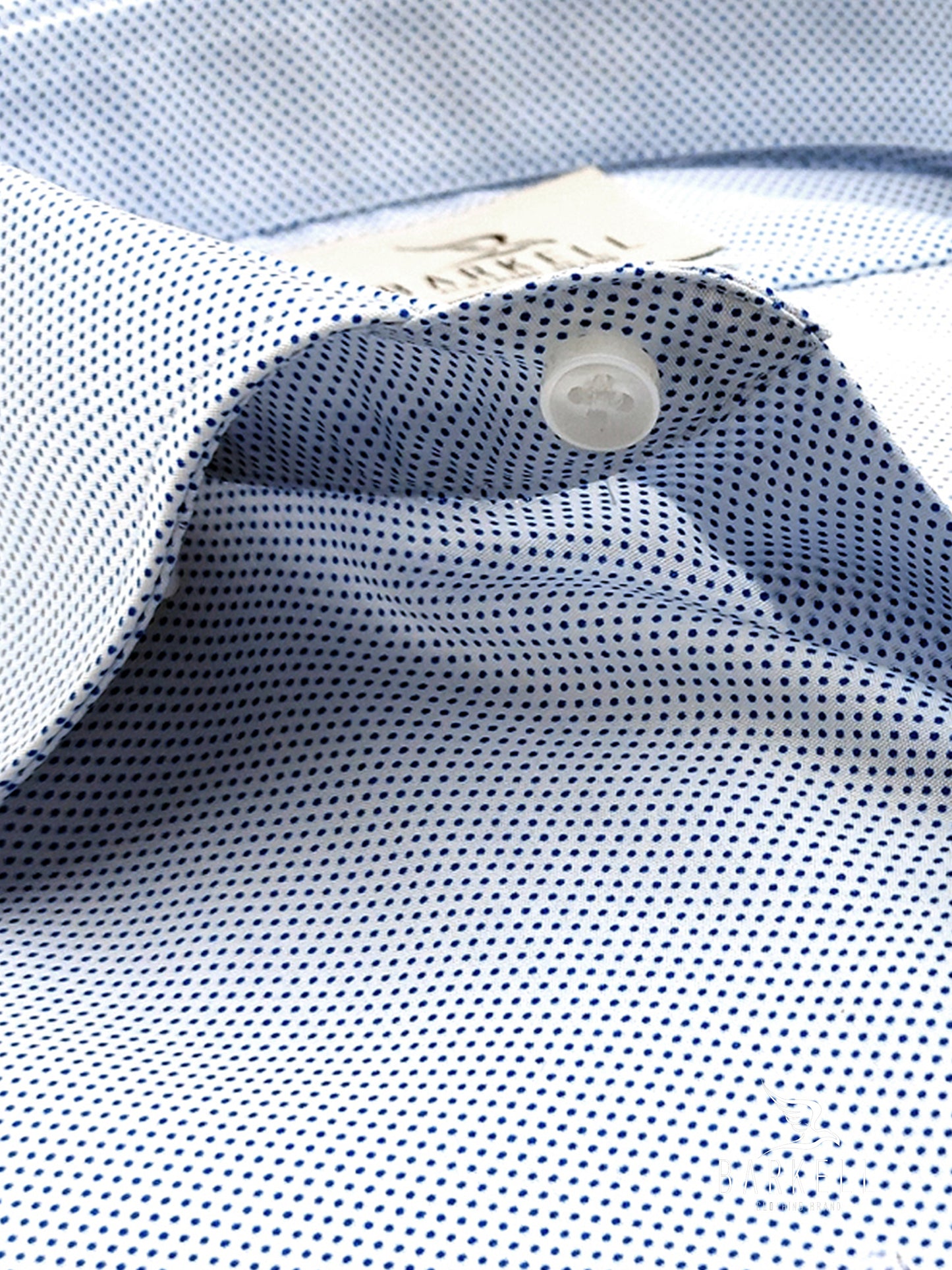 Camicia in Cotone No Stiro Microfantasia Pois Blu Collo Francese
