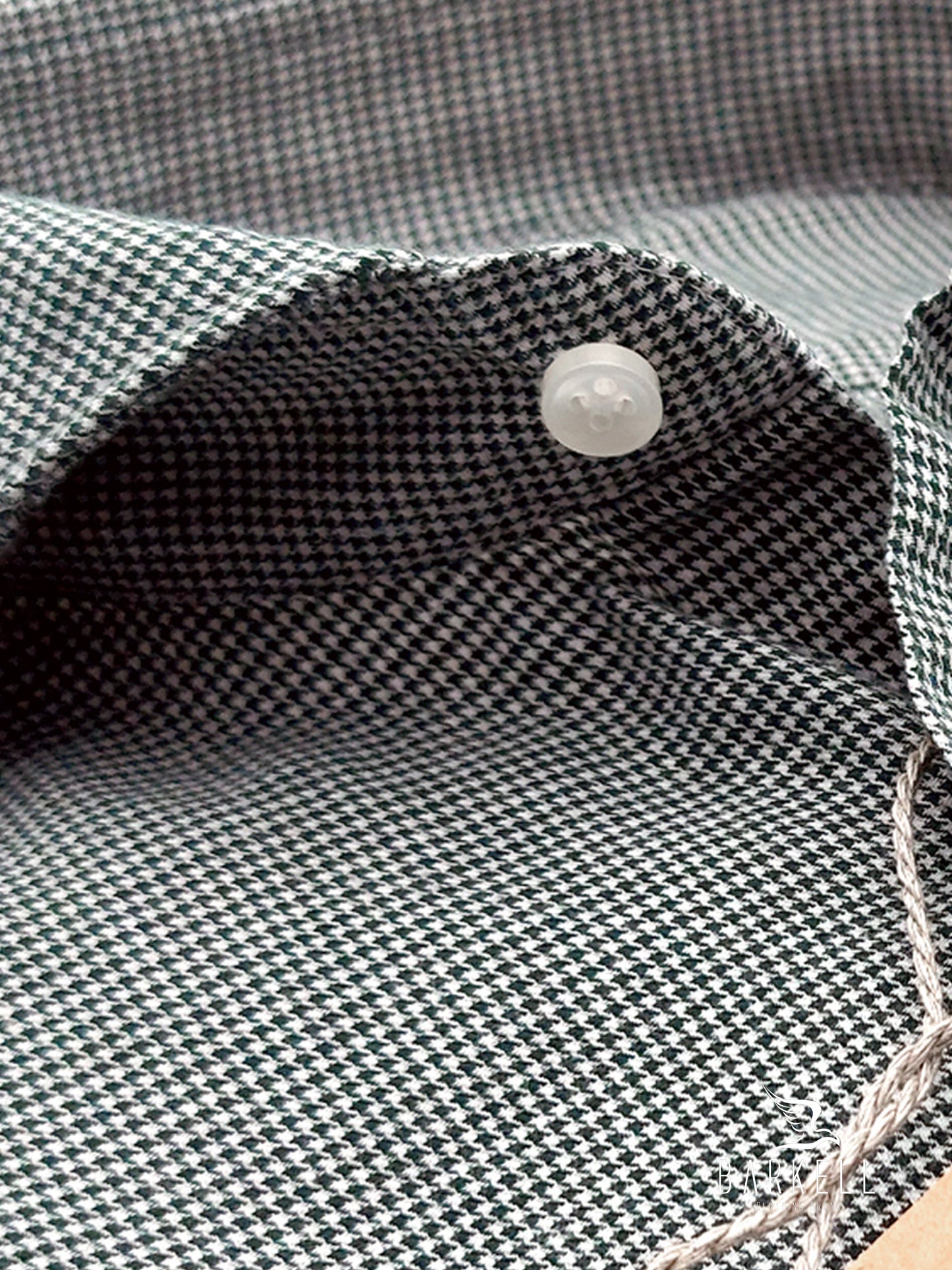 Camicia in Cotone Flanellato Microfantasia Pied de Poule Verde Fondo Bianco Collo Francese Cutaway