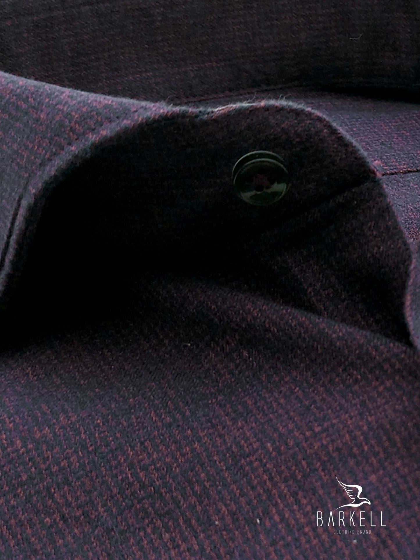 Camicia in Cotone Flanellato Microfantasia Pied de Poule Blu Fondo Melanzana Collo Francese Cutaway