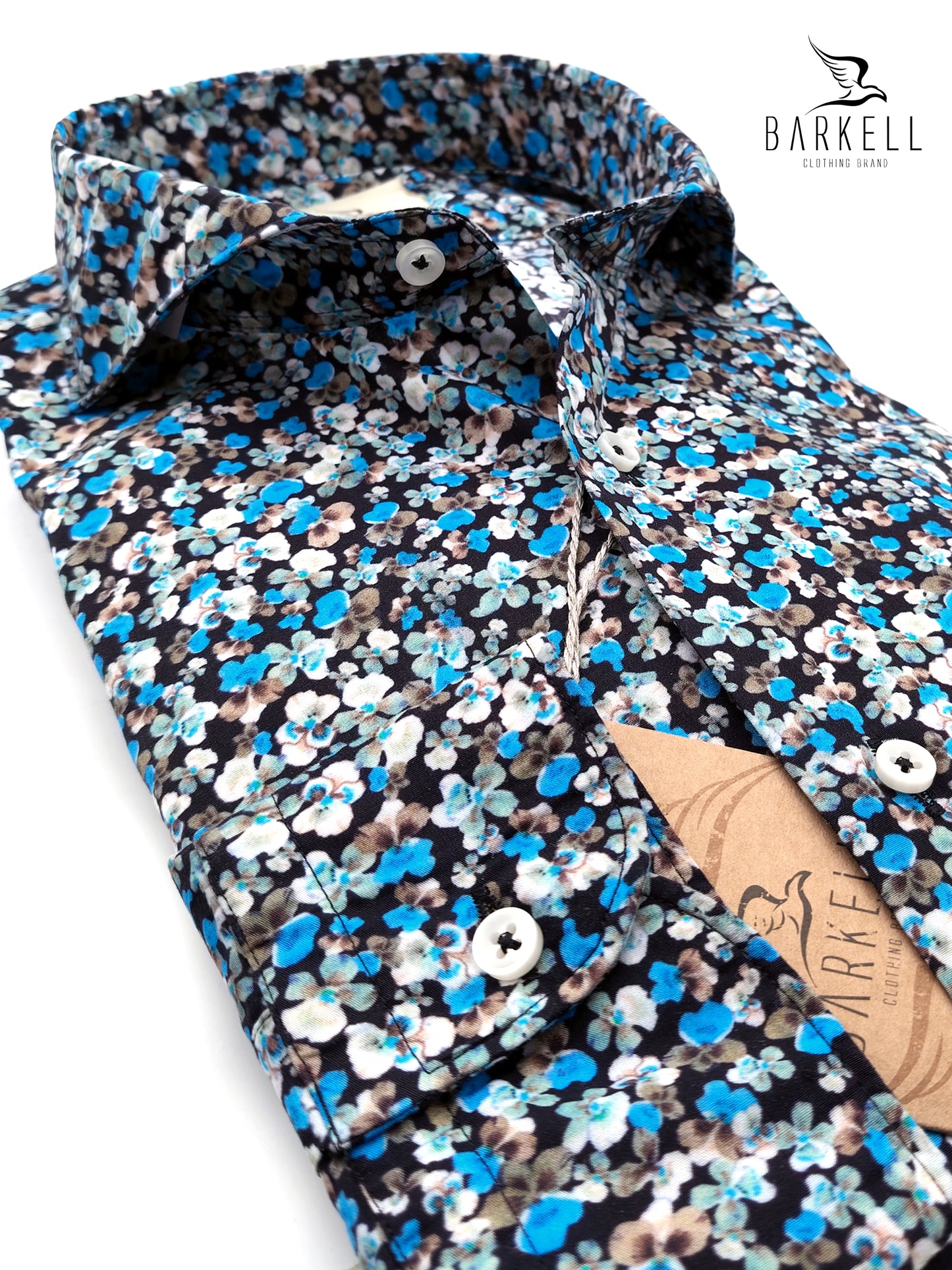 Camisa de algodón con estampado floral multicolor y cuello francés italiano