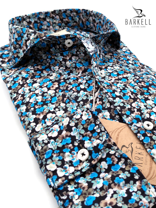 Camisa de algodón con estampado floral multicolor y cuello francés italiano