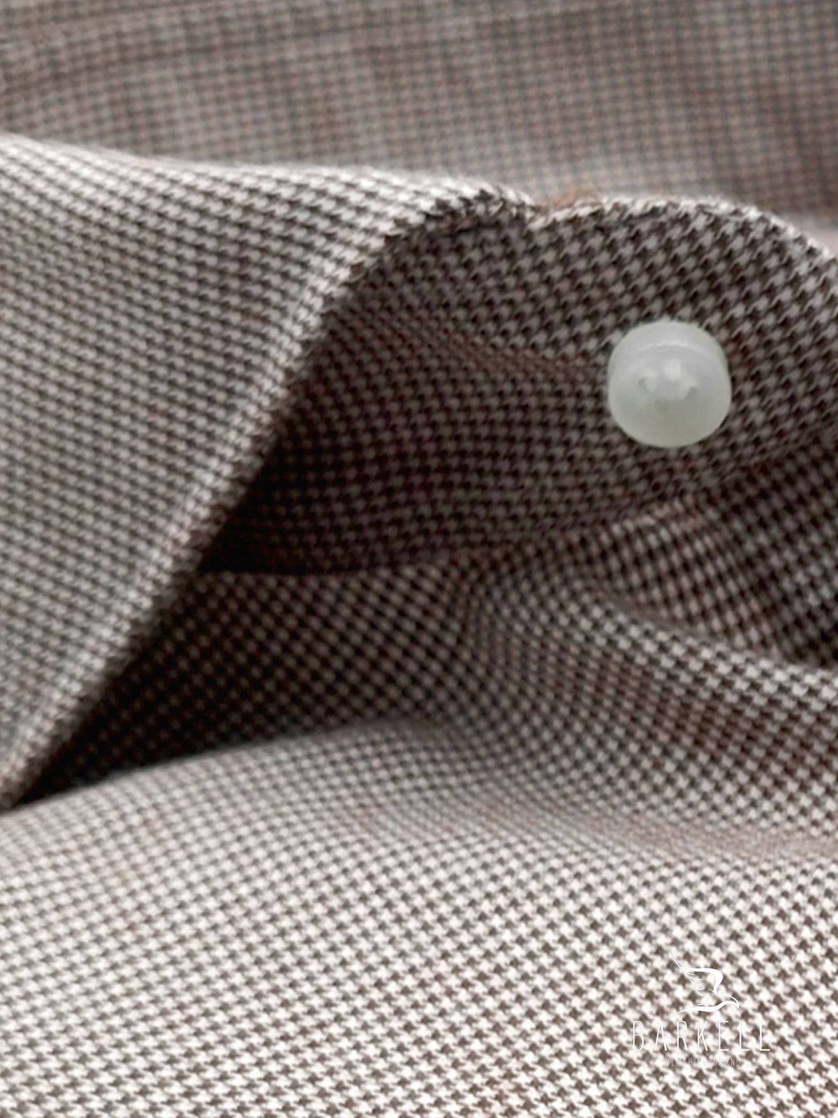 Cotton Shirt with Brown Houndstooth Pattern on White Background with Cutaway Spread Collar