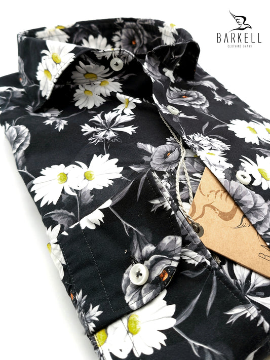Camisa de algodón con estampado floral y cuello italiano italiano