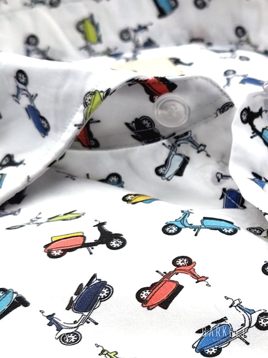 Camicia in Cotone Fantasia Lambretta Multicolore Fondo Bianco Collo Francese Piccolo