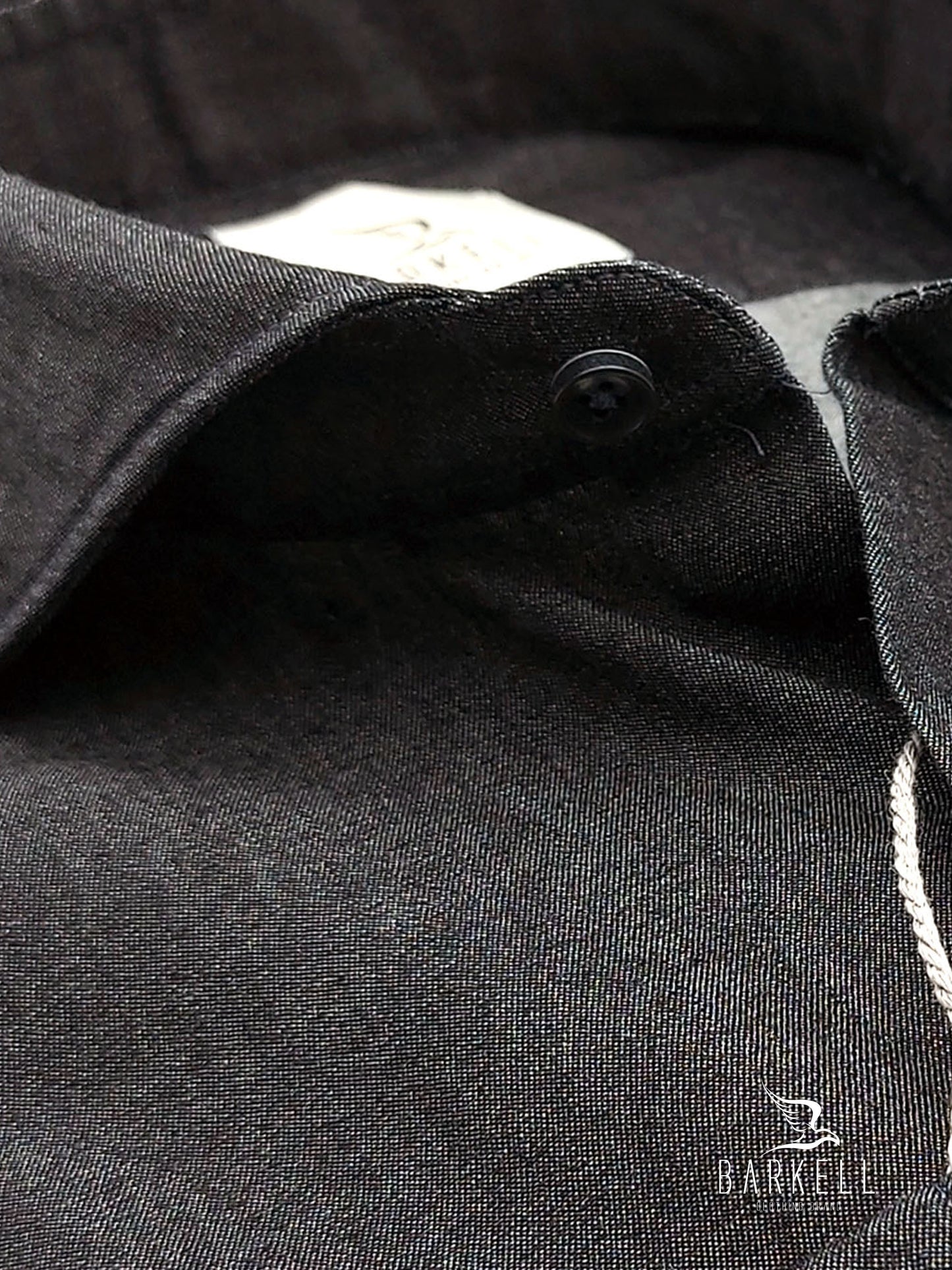 Camicia in Cotone Denim Lavato Color Jeans Grigio Scuro Collo Francese Cutaway