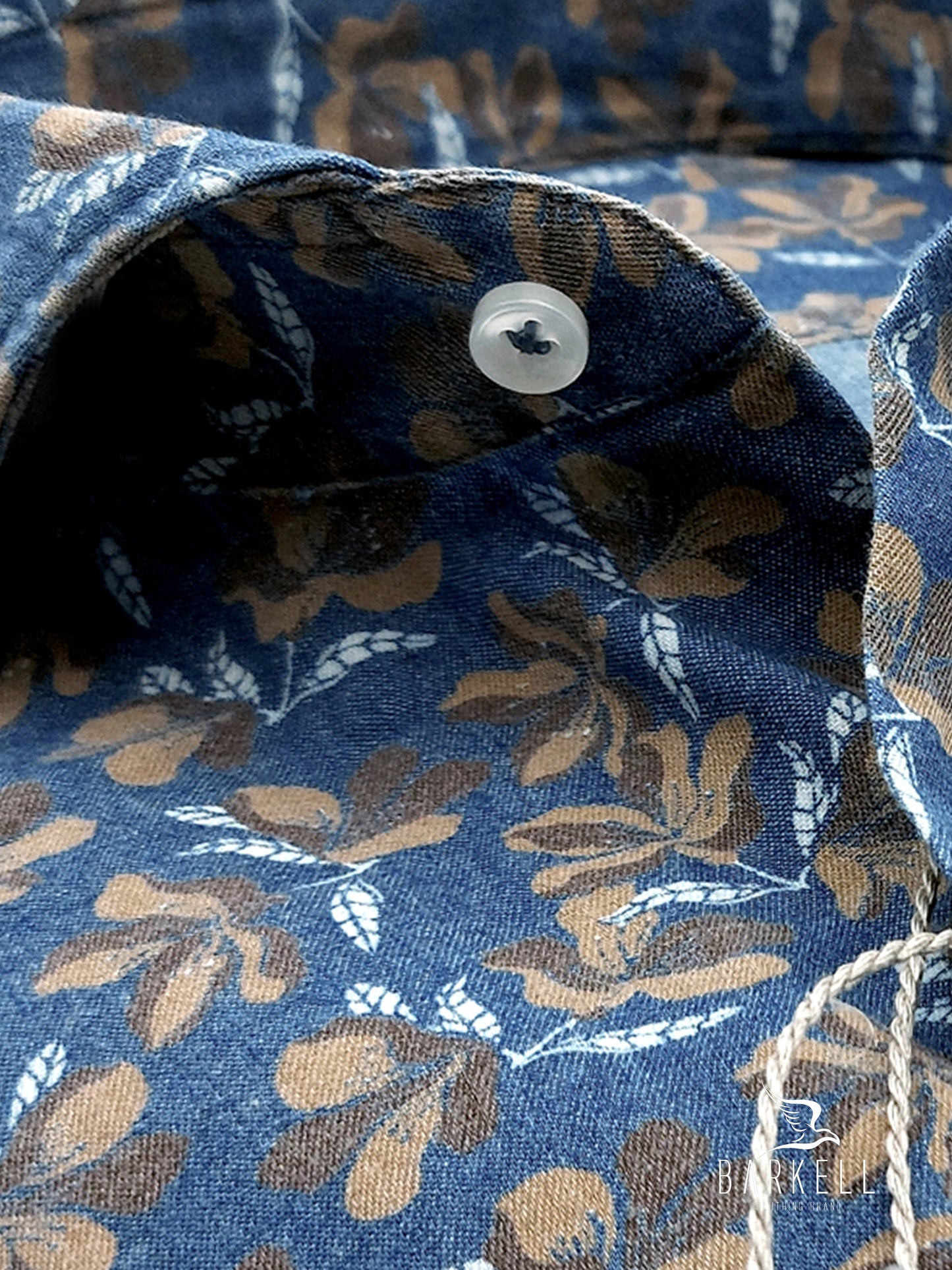 Camicia in Jeans Fantasia Fiorata Coloniale Fondo Stone Denim Chiaro Collo Francese Cutaway